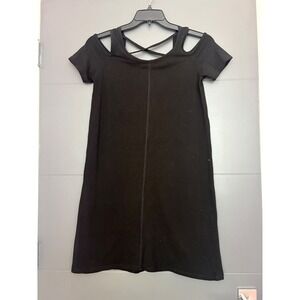 August Silk Black Cold Shoulder Crisscross Strappy T-Shirt Dress Womens Large